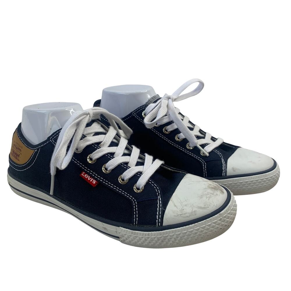 Levi's Stan Buck Womens 8.5 Sneakers Lace Up Navy Blue Canvas Shoes Capellada